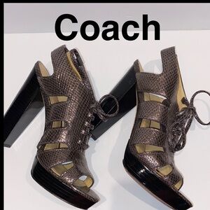 Moreen Leather Metallic EMB Pewter Lace-Up Platform Sandles W/Dustbag